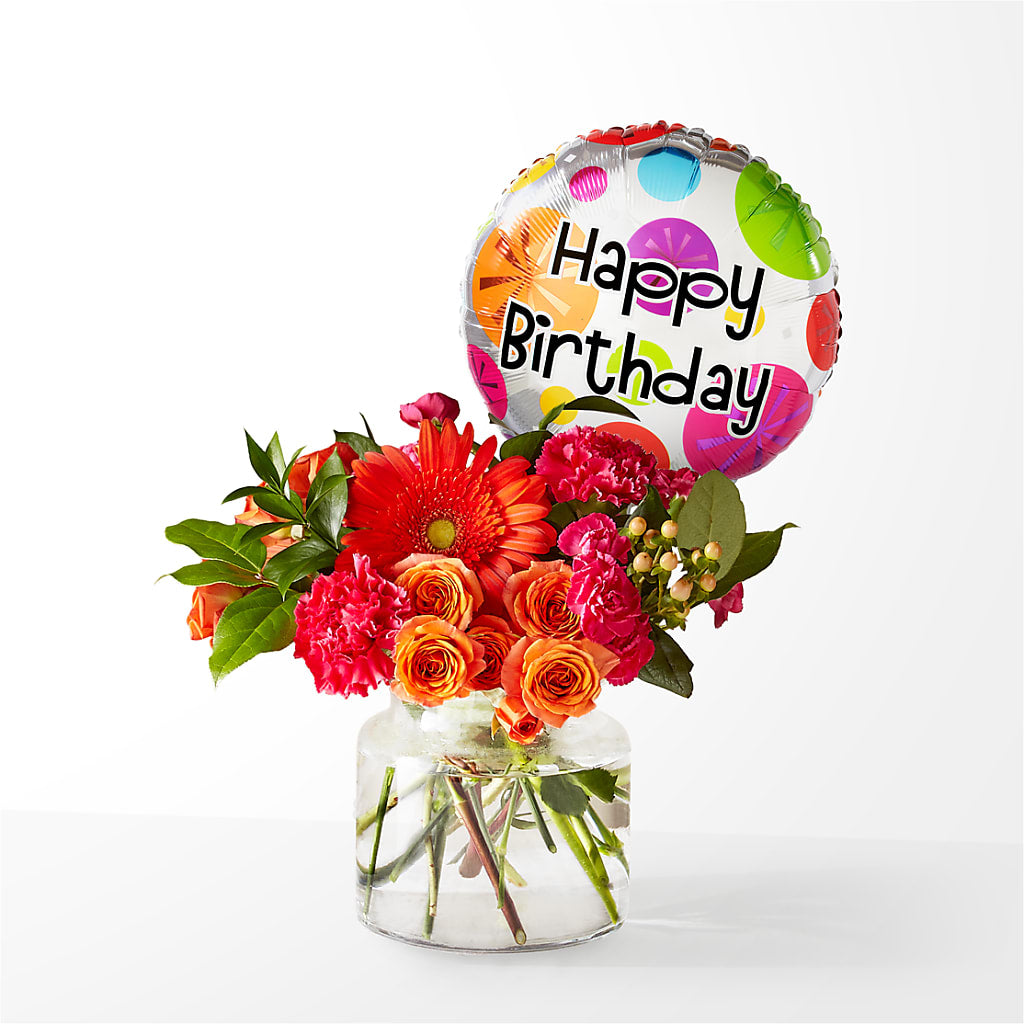 Fiesta Bouquet with Birthday Balloon – The Asheville Florist, Swannanoa NC