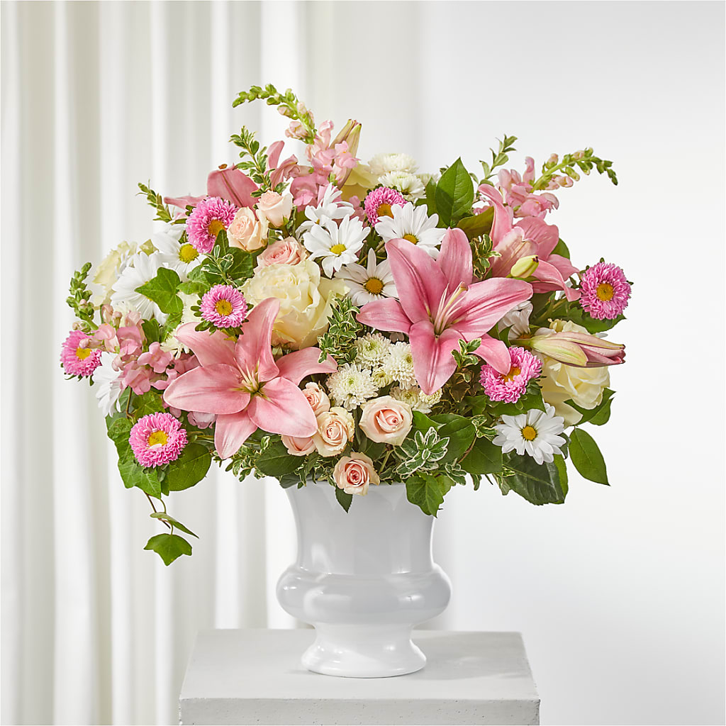 Empathetic Blooms Urn Arrangement – The Asheville Florist, Swannanoa NC