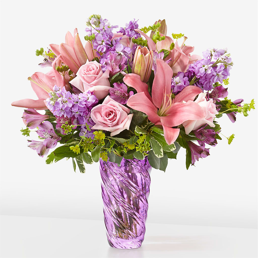 Precious Petals Bouquet with Luxe Swirl Vase – The Asheville Florist, Swannanoa NC