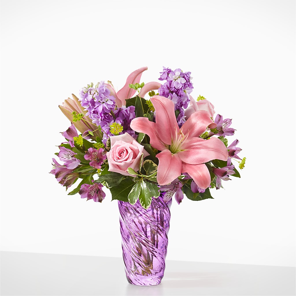 Precious Petals Bouquet with Luxe Swirl Vase – The Asheville Florist, Swannanoa NC