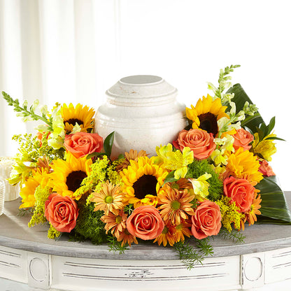 Faithful Sunflower Cremation Adornment –  The Asheville Florist, Swannanoa NC